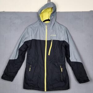 Columbia Jacket Boys Large Gray Black Omni-Tech Waterproof Hooded Outdoors Coat